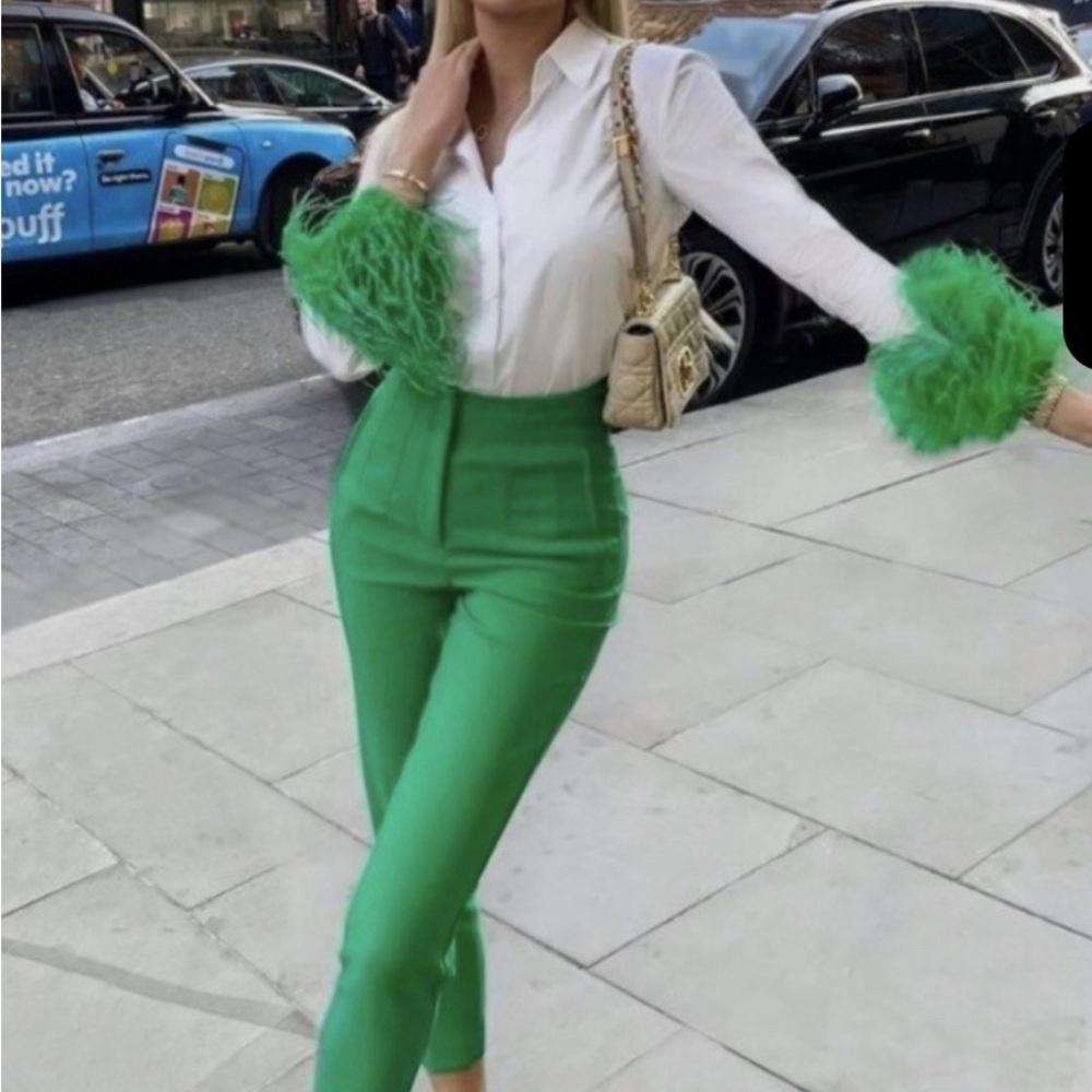 Zara Vibrant Green Cropped Pants Small